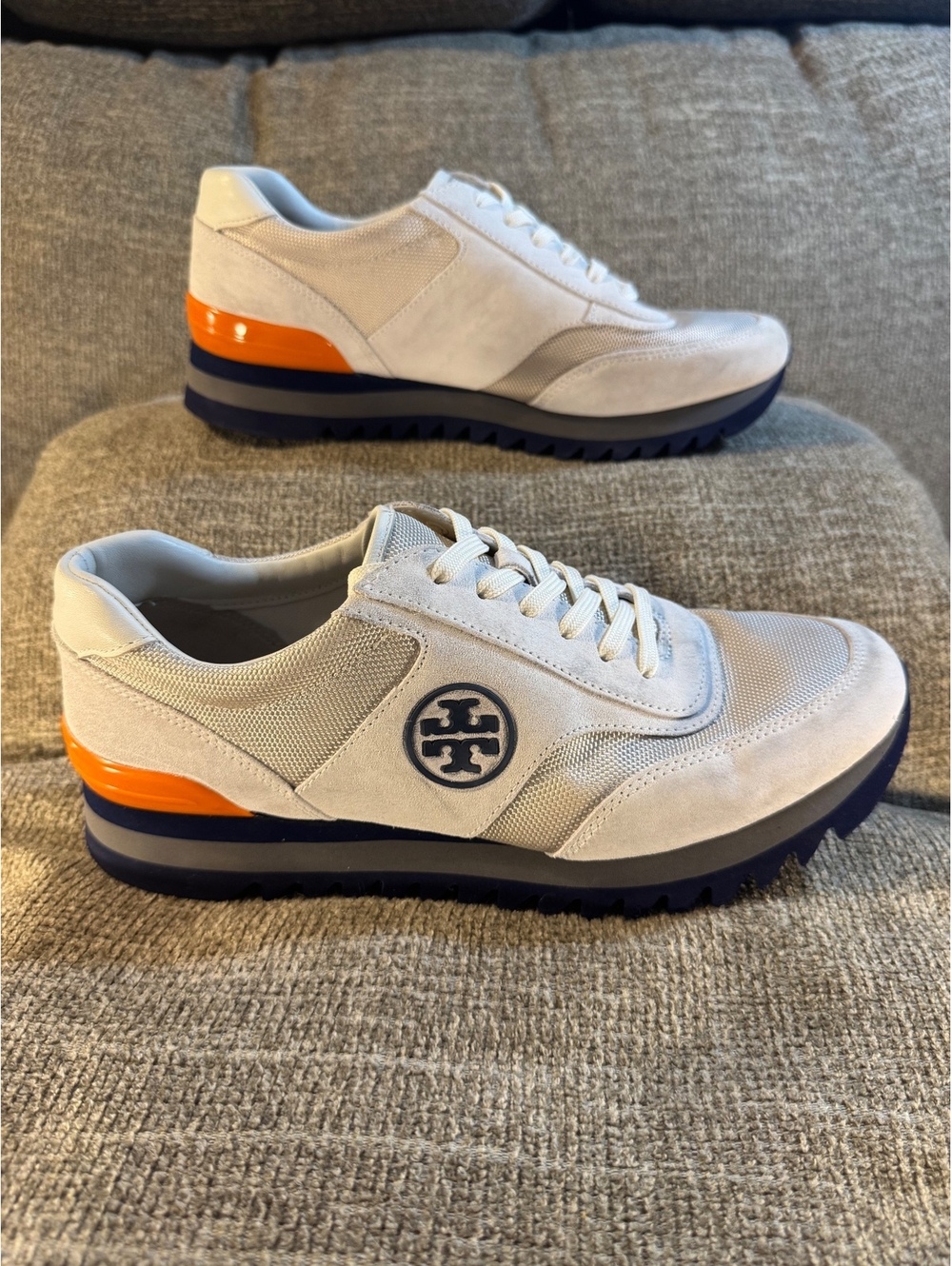 Tory Burch Sawtooth Low Top Sneakers White Grey Orange 9M